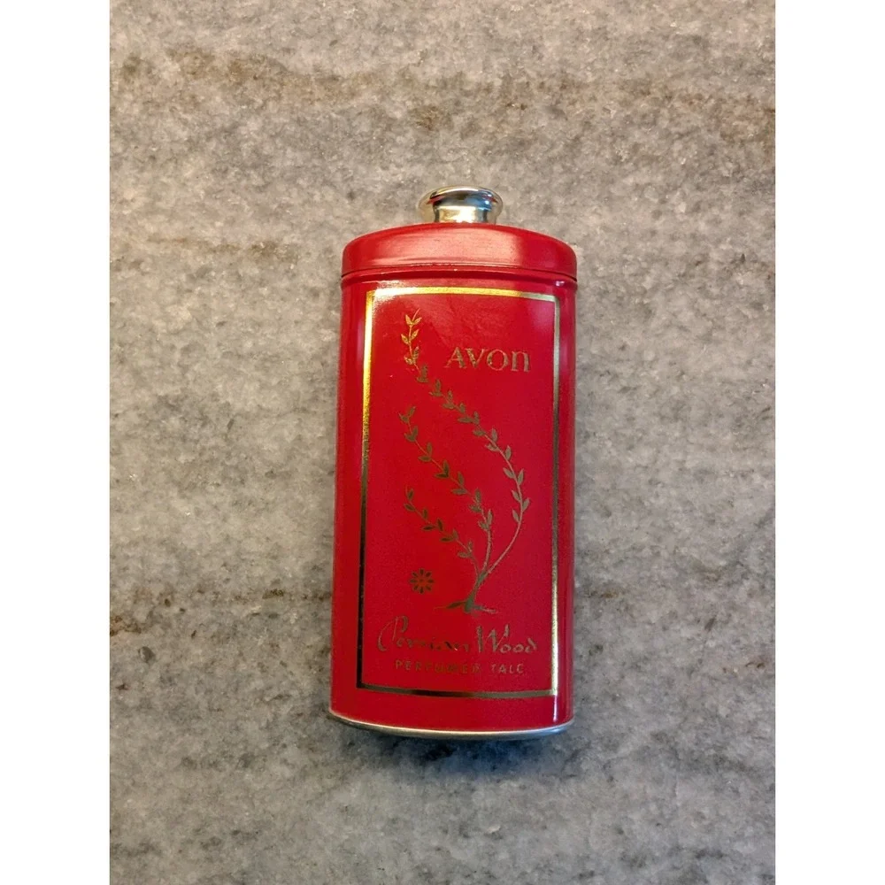 Vintage Avon Persian Wood Perfumed Talc Powder RED TIN with Powder